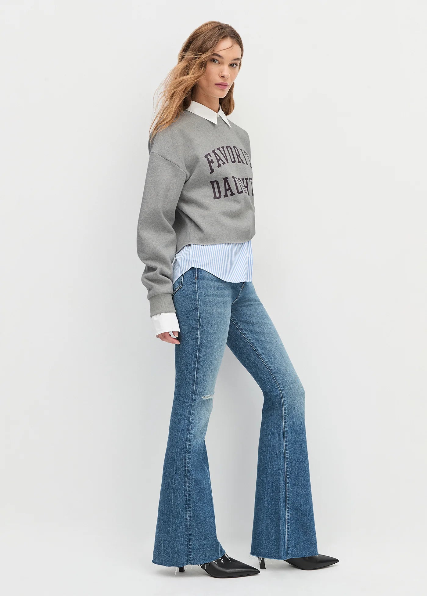Favorite Daughter The Cropped Collegiate Sweatshirt- Heather Grey/ Burgundy