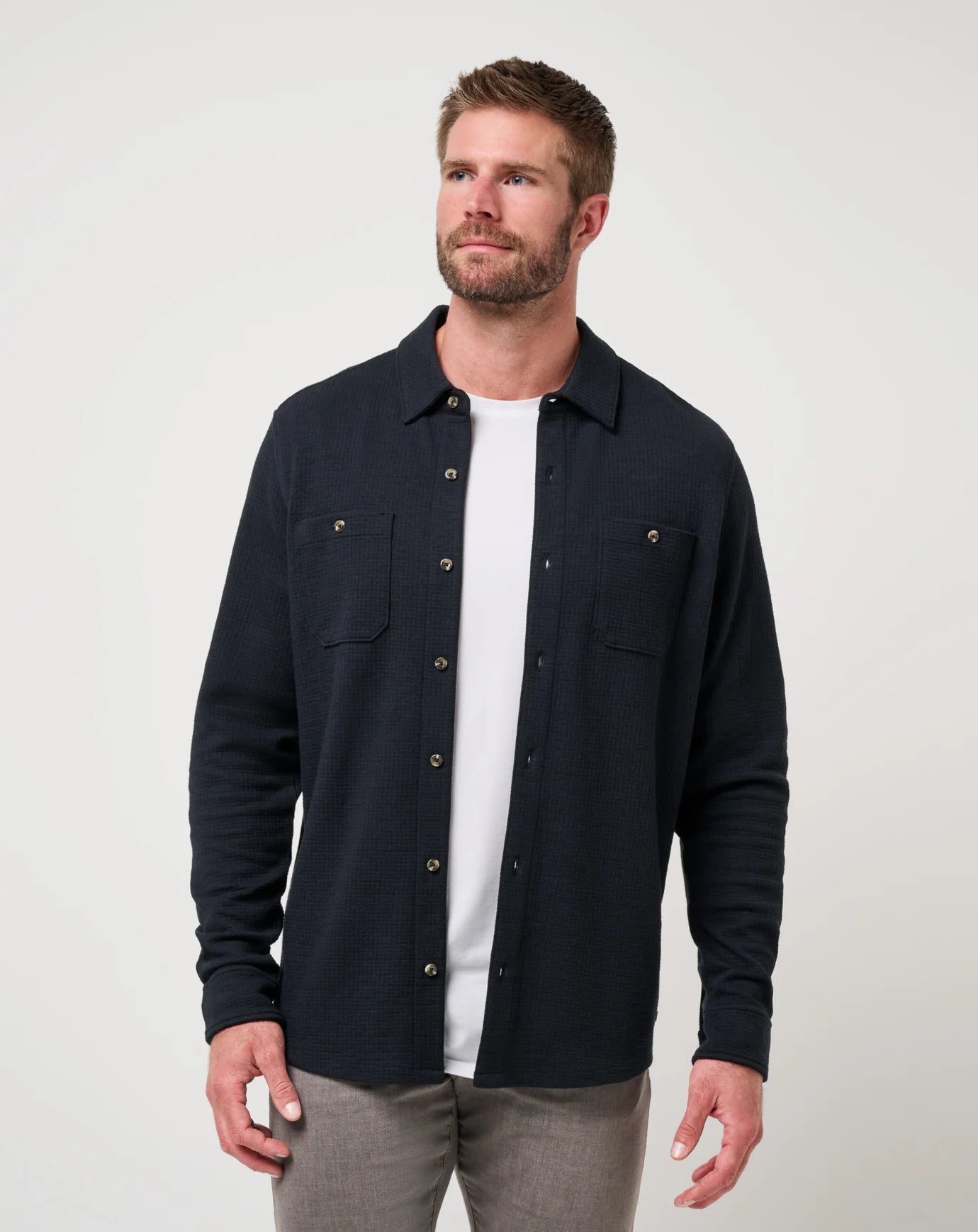 Travis Mathew Cloud Waffle Shirt Jacket- Black