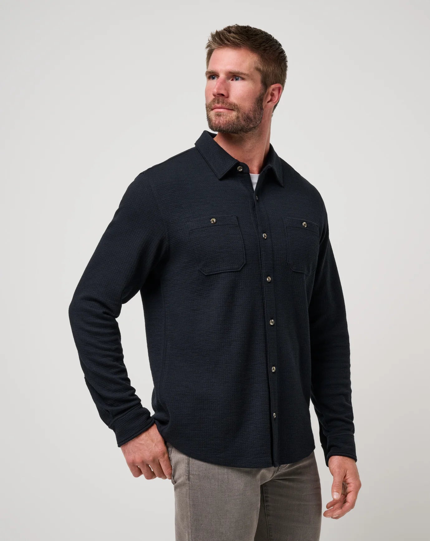 Travis Mathew Cloud Waffle Shirt Jacket- Black