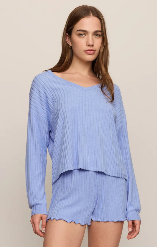 Z Supply Daydreamer Silky Rib V-Neck Crystal Blue