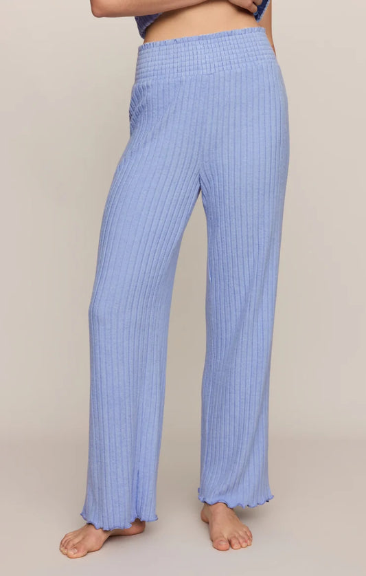 Z Supply Dawn Smocked Silky Rib Pant- Crystal Blue