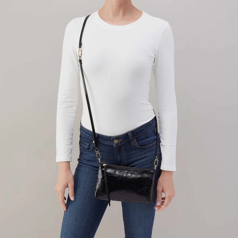HOBO Darcy Crossbody in Polished Leather- Black