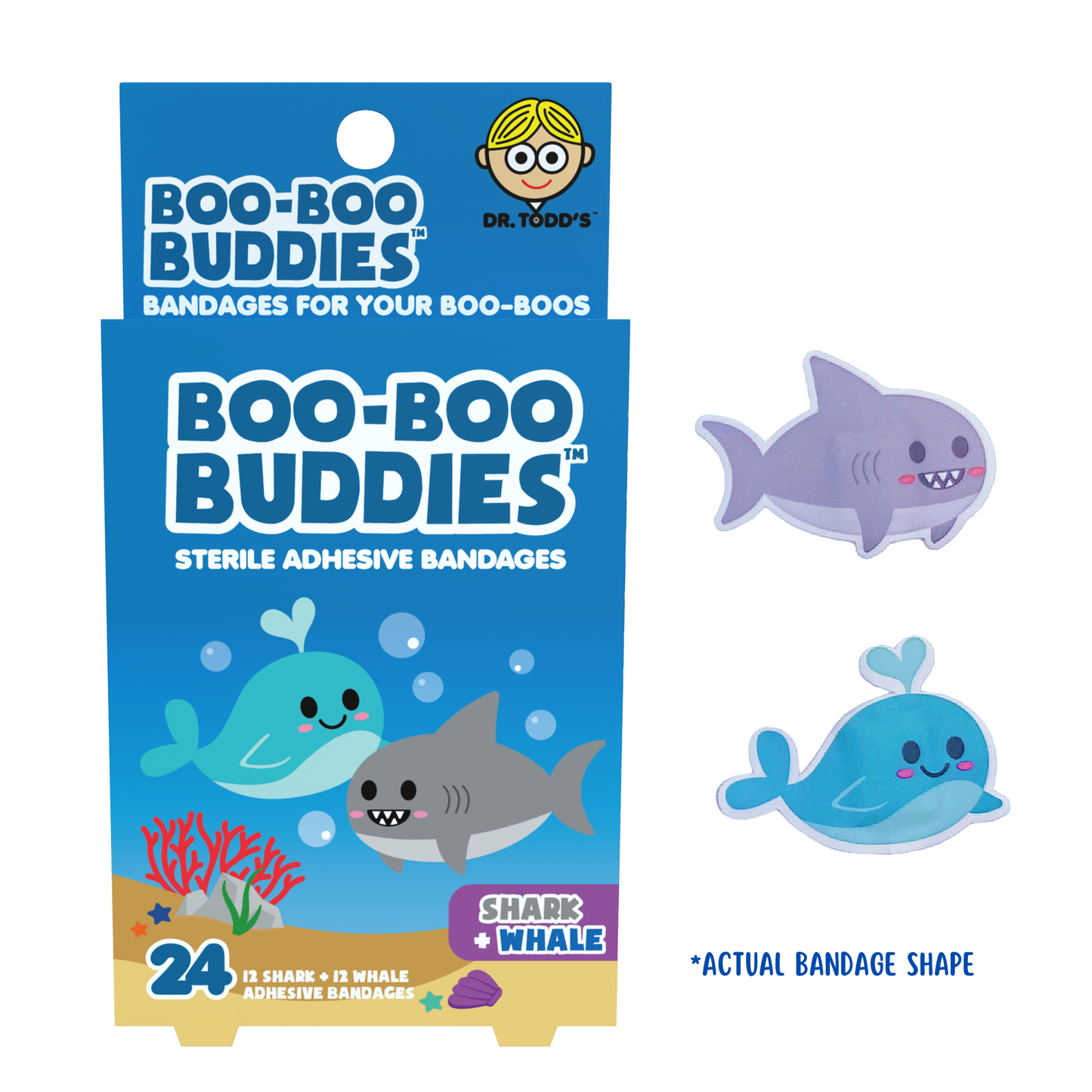 Kids Bandages – Shark + Whale (24 Count, Latex-Free)