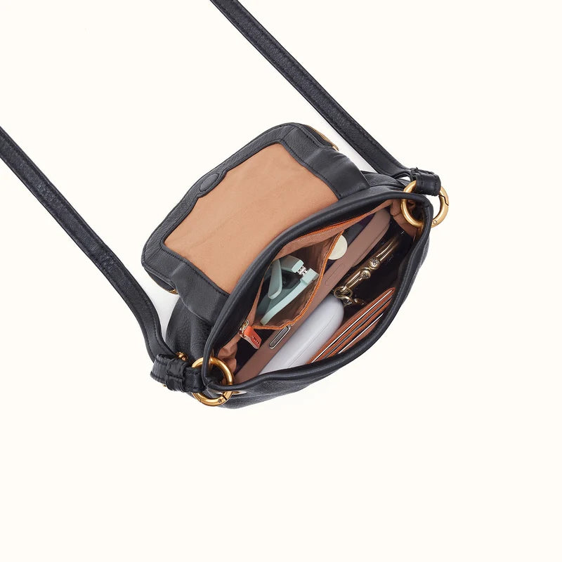 HOBO Fern Zip-Flap Crossbody in Pebbled Leather- Black