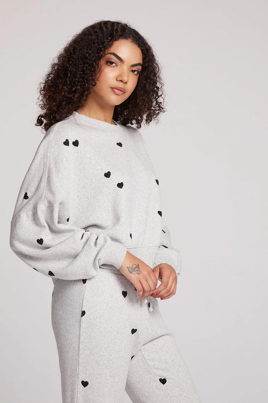 Chaser Allover Velvet Hearts Pullover