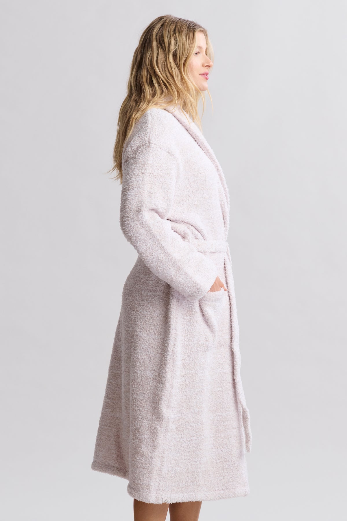Barefoot Dreams CozyChic Adult Robe- Heathered Stone/White