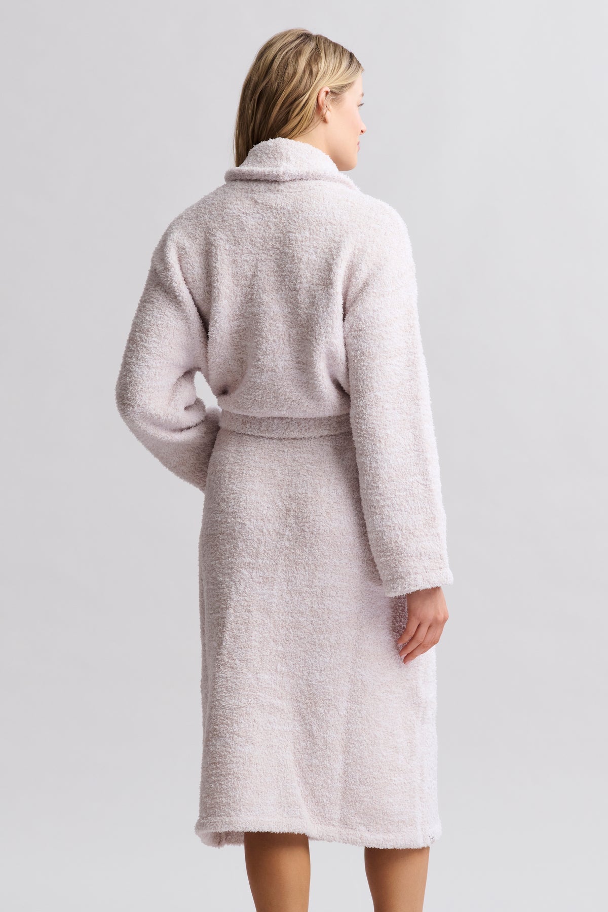 Barefoot Dreams CozyChic Adult Robe- Heathered Stone/White
