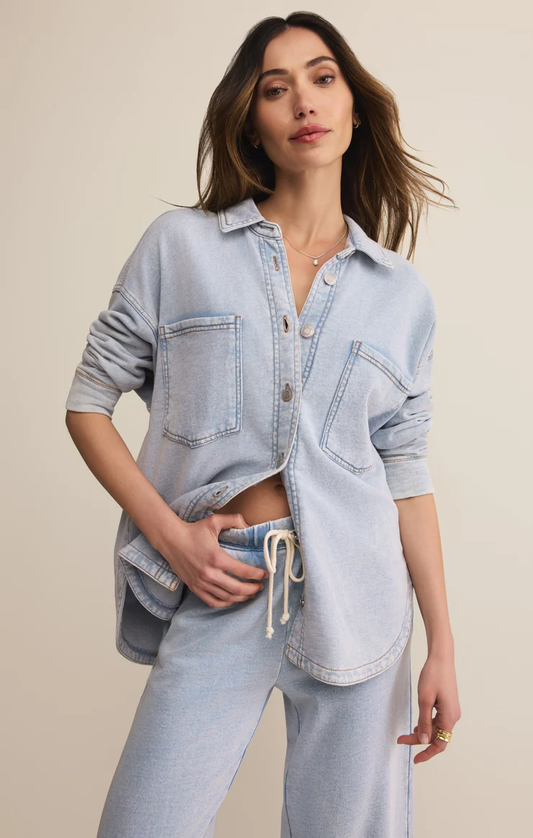 Z Supply All Day Knit Denim Jacket- Washed Indigo