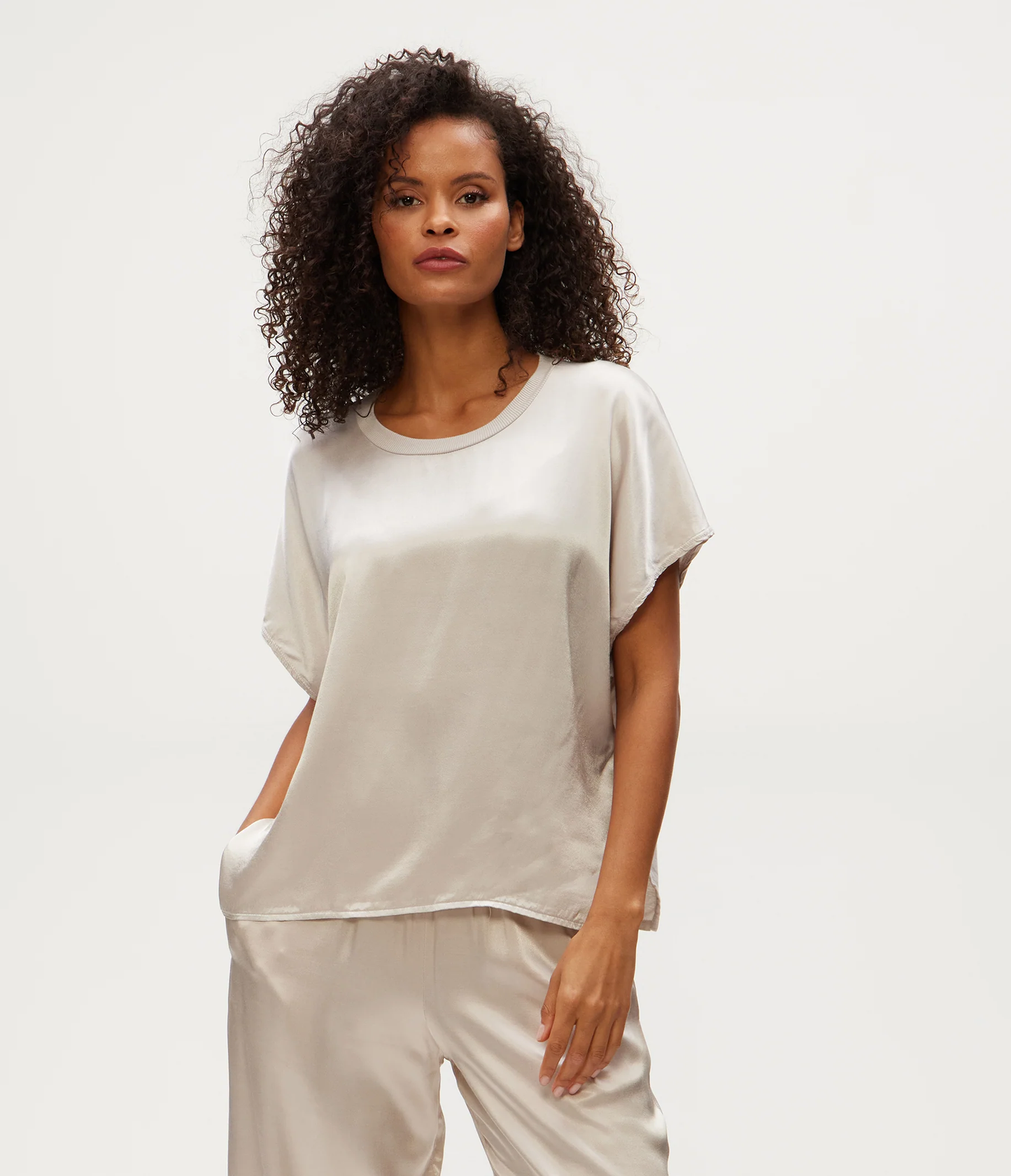Michael Stars Flow Satin Tee- Cement