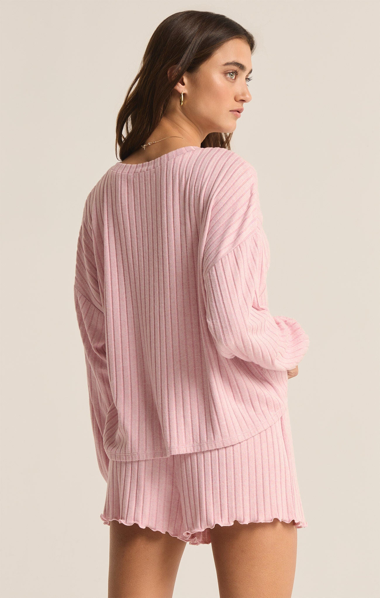 Z Supply Daydream Rib Long Sleeve Top- Sunset Mauve