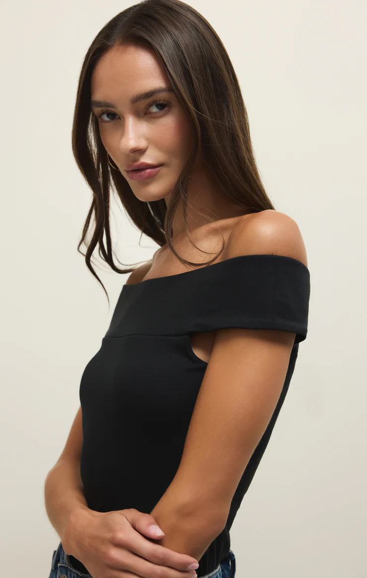 Z Supply Second Skin Off The Shoulder Top- Black