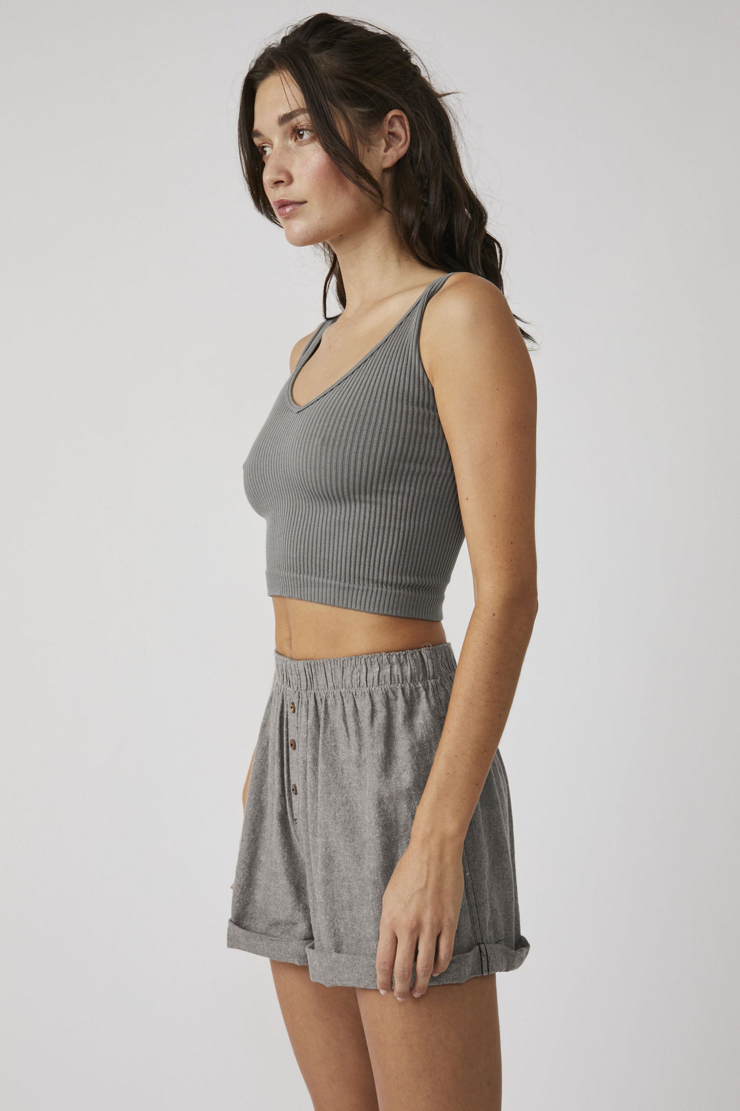 Free People Solid rib Brami- Grey