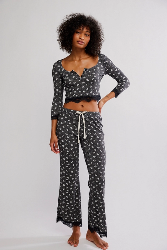 Free People Stolen Dance Sleep Set- Charcoal combo