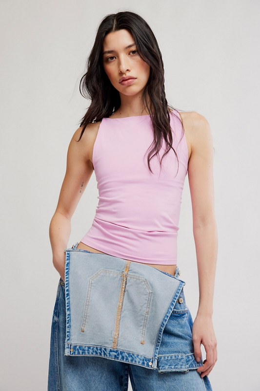 Free People Round Two Cami-Humming Bird Pink