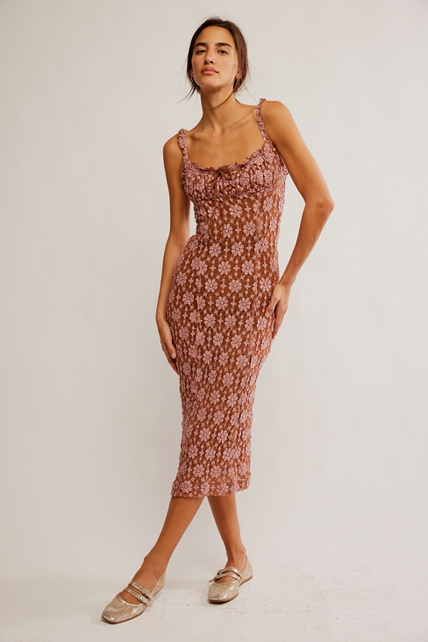 Free People Lucinda Lace Midi Dress- Ginger Combo P E A C H E S Free People Lucinda Lace Midi Dress- Ginger Combo P E A C H E S