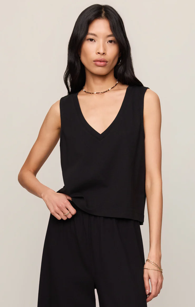 Z Supply Sloane V-Neck Cotton Jersey Tank- True Black
