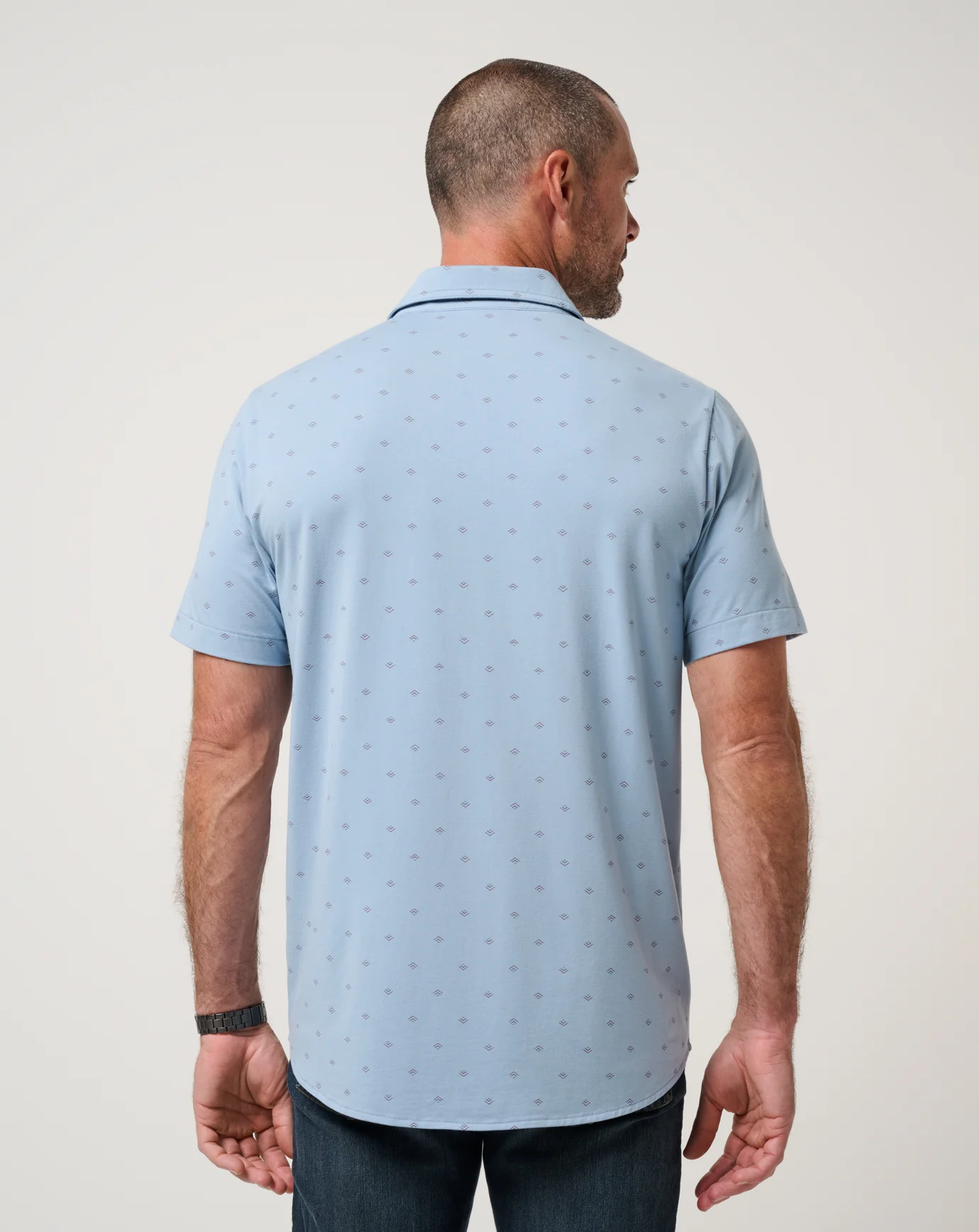 Travis Mathew Comfortknit Geo Button-Up- Ash Blue