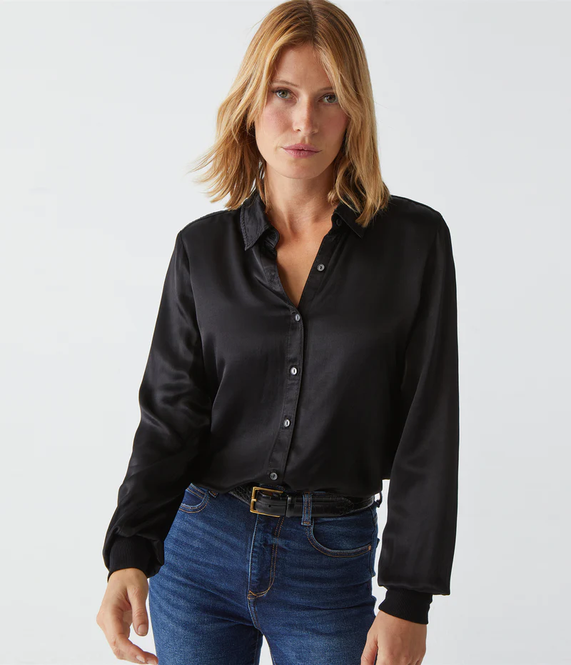 Michael Stars Meredith Button Down Shirt- Black