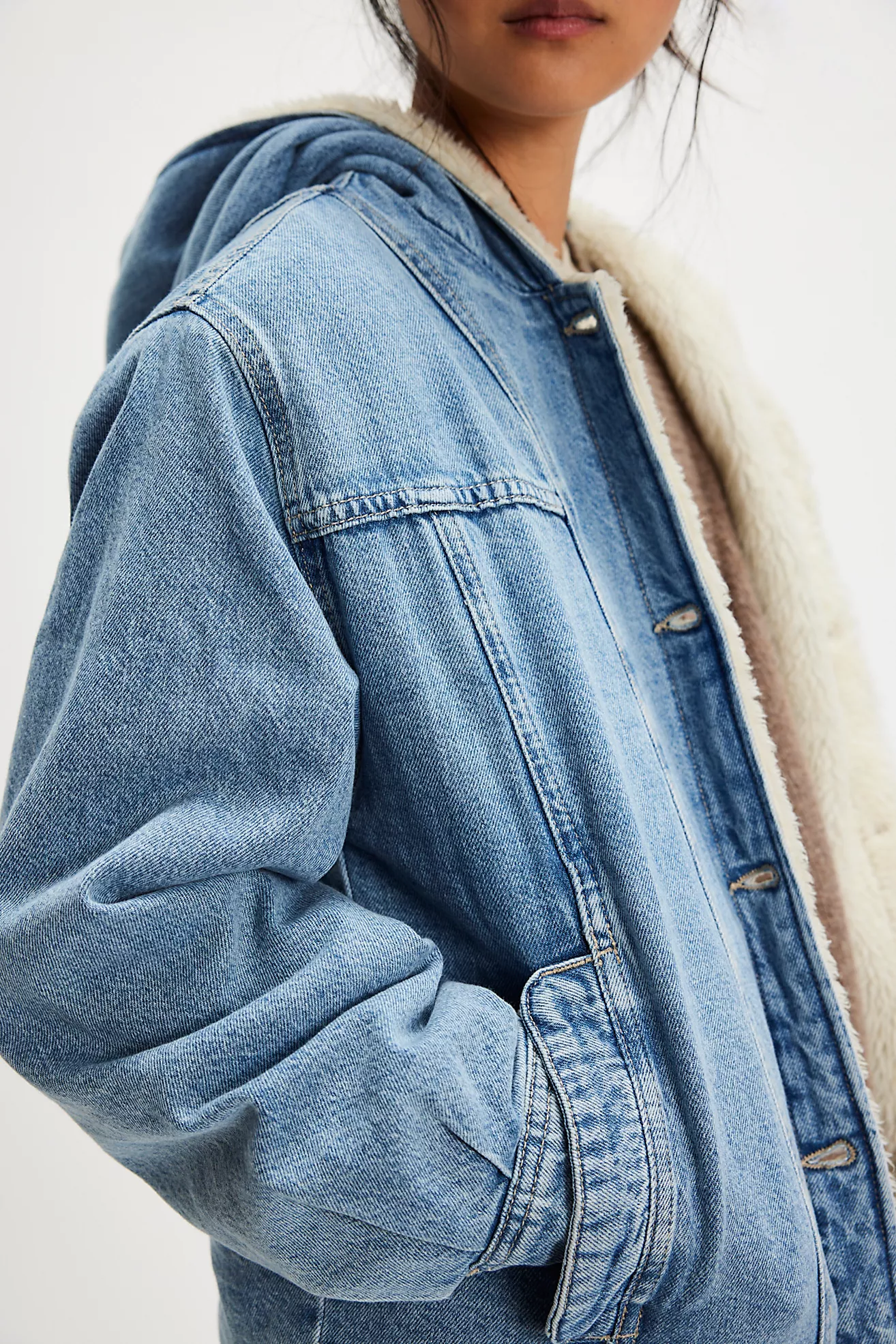 Free People Asher Cozy Denim Jacket- Snowdrift Wash