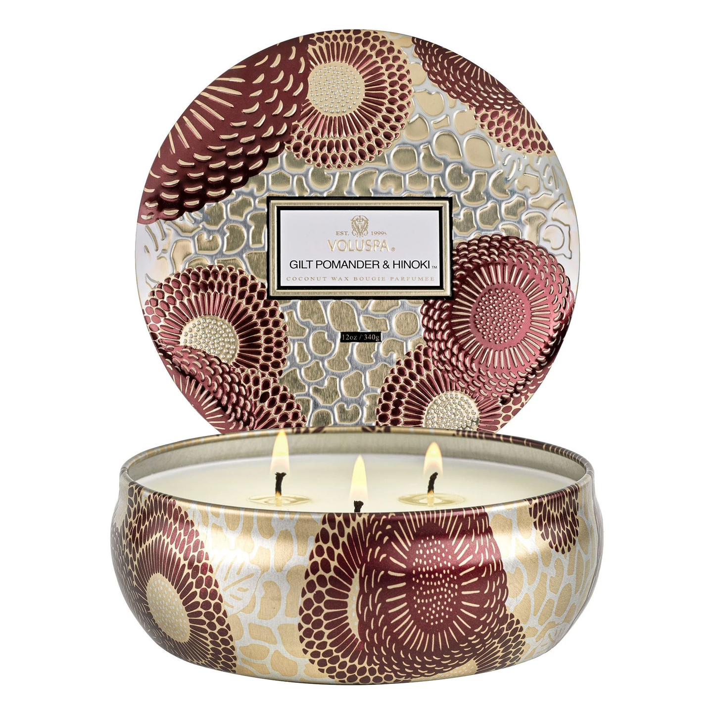 Voluspa Gilt Pomander & Hinoki- 3 Wick Tin