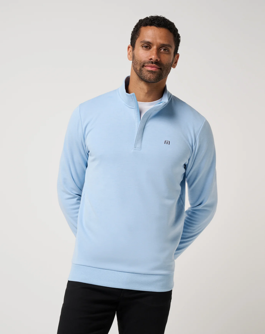 Travis Mathew Cloud Quarter Zip- Heather Powder Blue