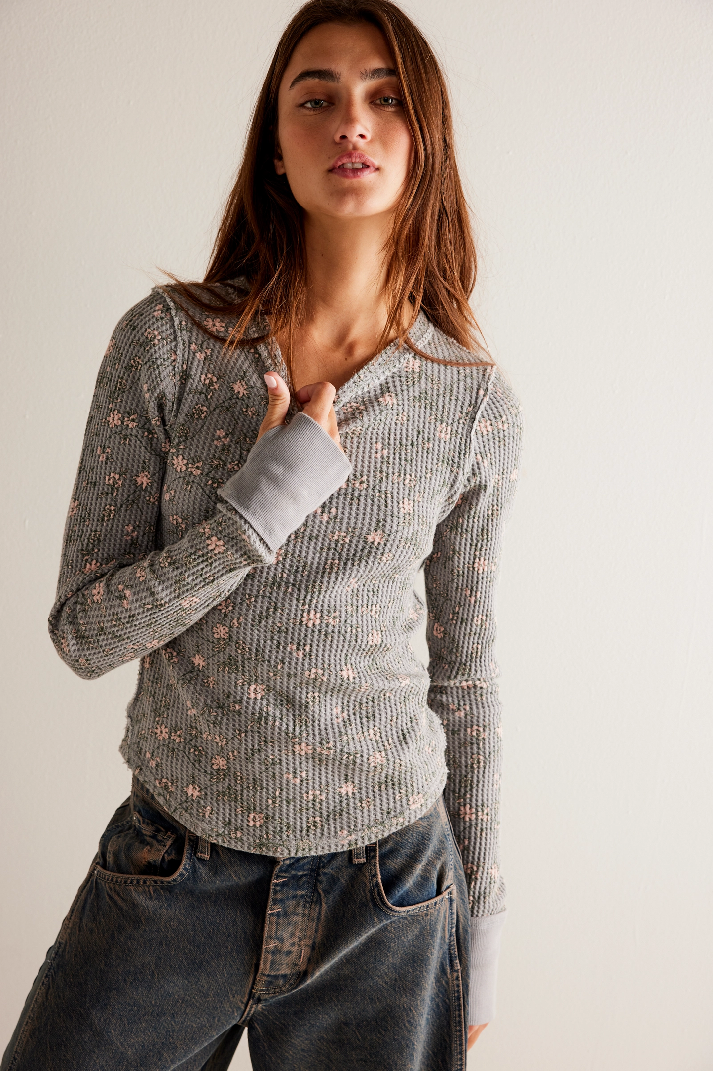 Free People Pretty Little Thermal- Sage Combo