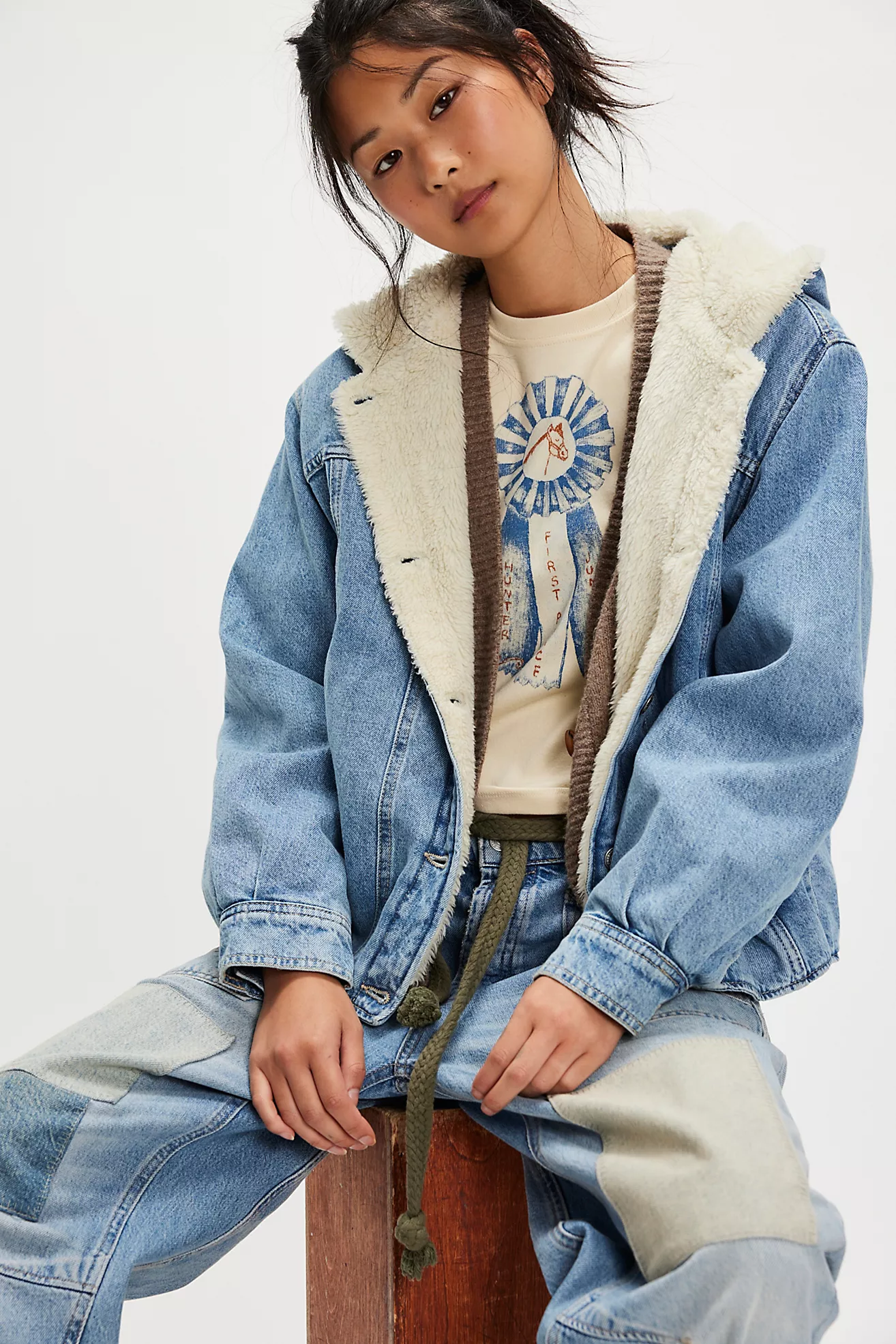 Free People Asher Cozy Denim Jacket- Snowdrift Wash