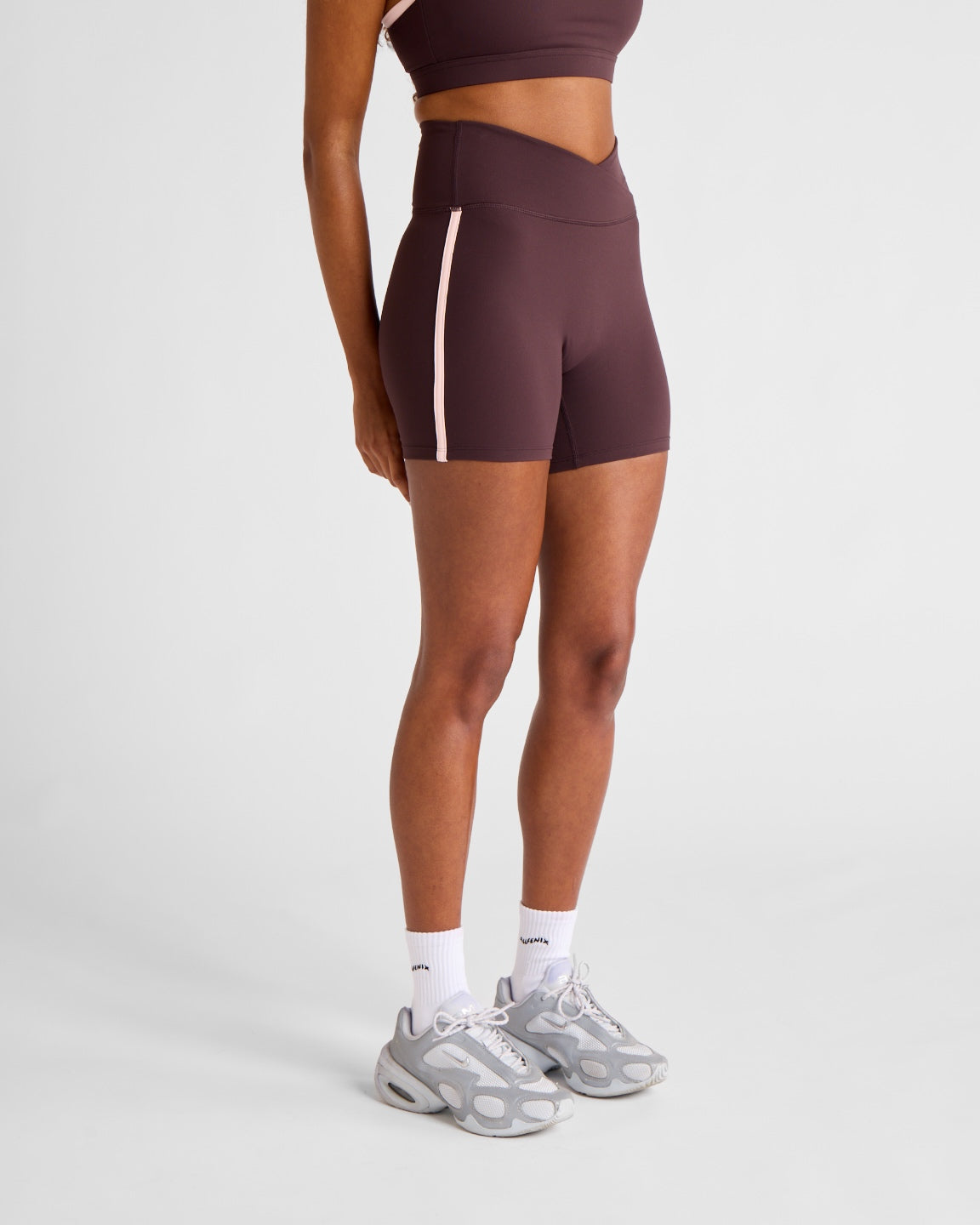 All Fenix Cloudcore 5" V-Waist Bike Shorts- Espresso/Rosequartz