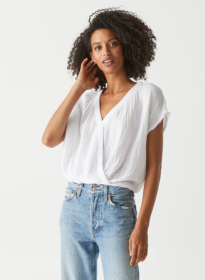 Michael Stars Evie Faux Wrap Top- White