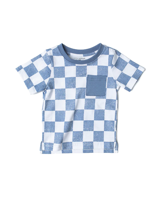 Little Bipsy Checkered Tee- Sky Blue