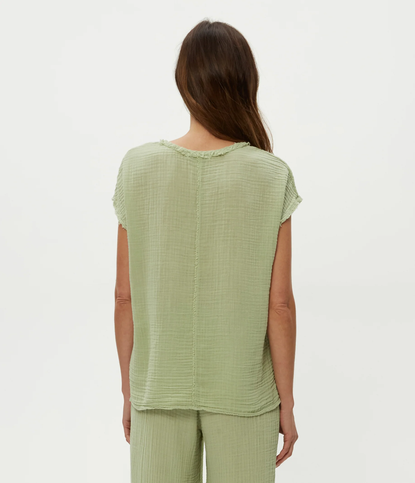 Michael Stars Draya Gauze V-Neck Top- Celery