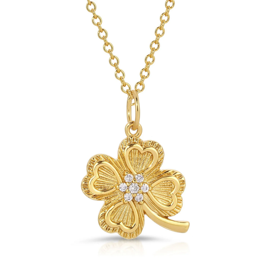 Jurate Lucky Clover Simulated Diamond Necklace