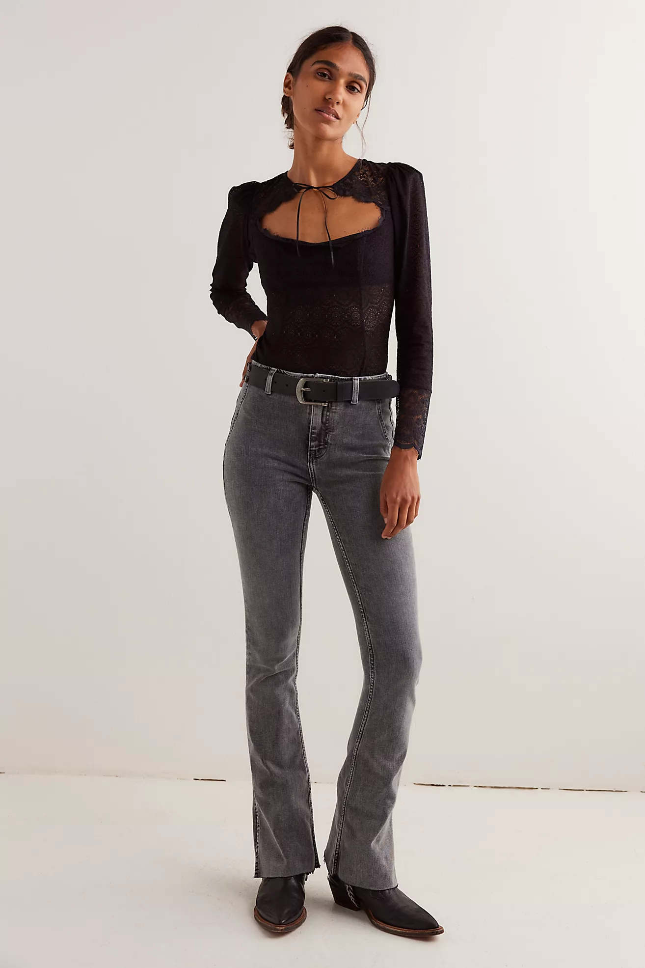 Free People Level Up Slit Bootcut- Ridge Grey