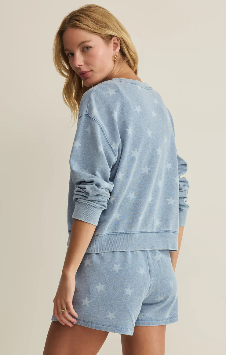 Z Supply Written Stars Denim Sweatshirt-Ocean Air Indigo