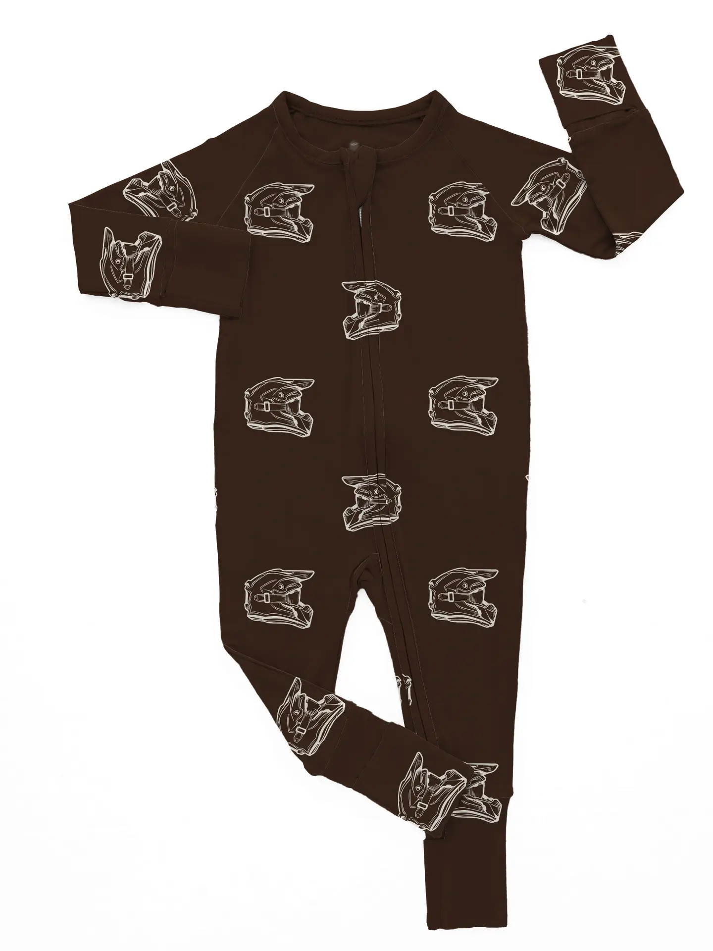 One Little Love Monster Trucks Brown Bamboo Romper