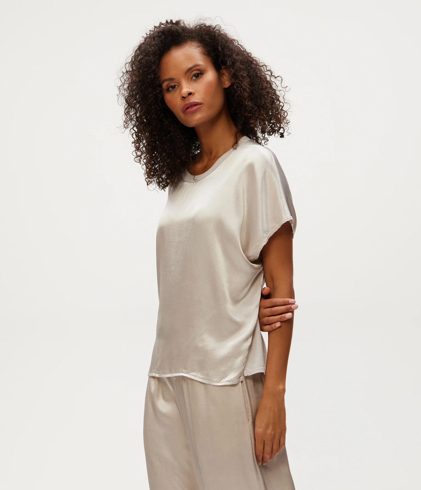 Michael Stars Flow Satin Tee- Cement