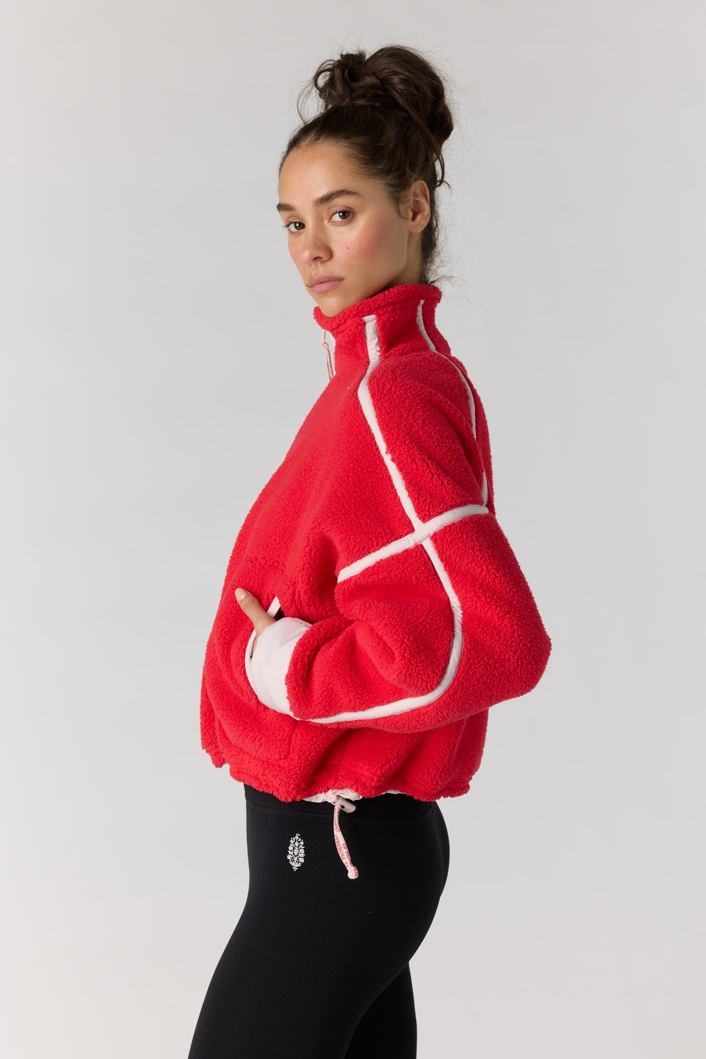 Free People Mountain High Half-Zip Fleece- Candy Apple With Pearl