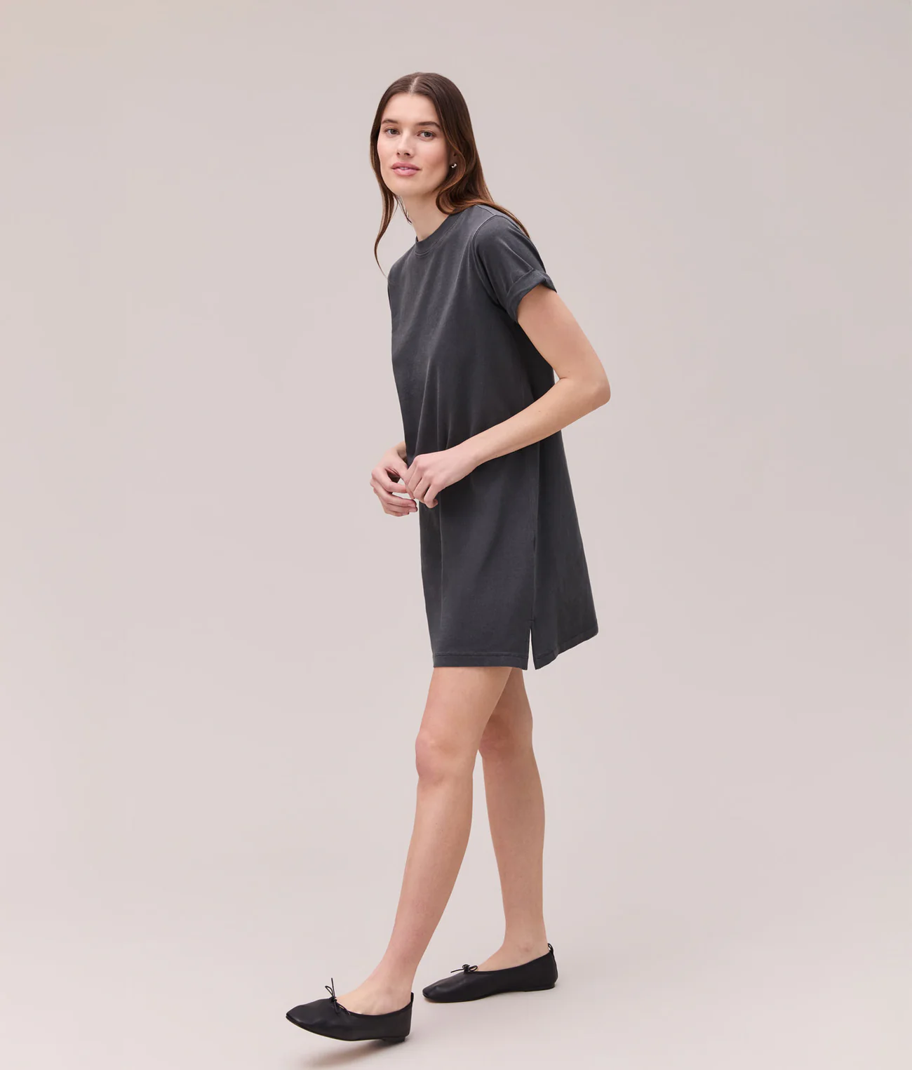 Richer Poorer Relaxed Tee Mini Dress- Stretch Limo