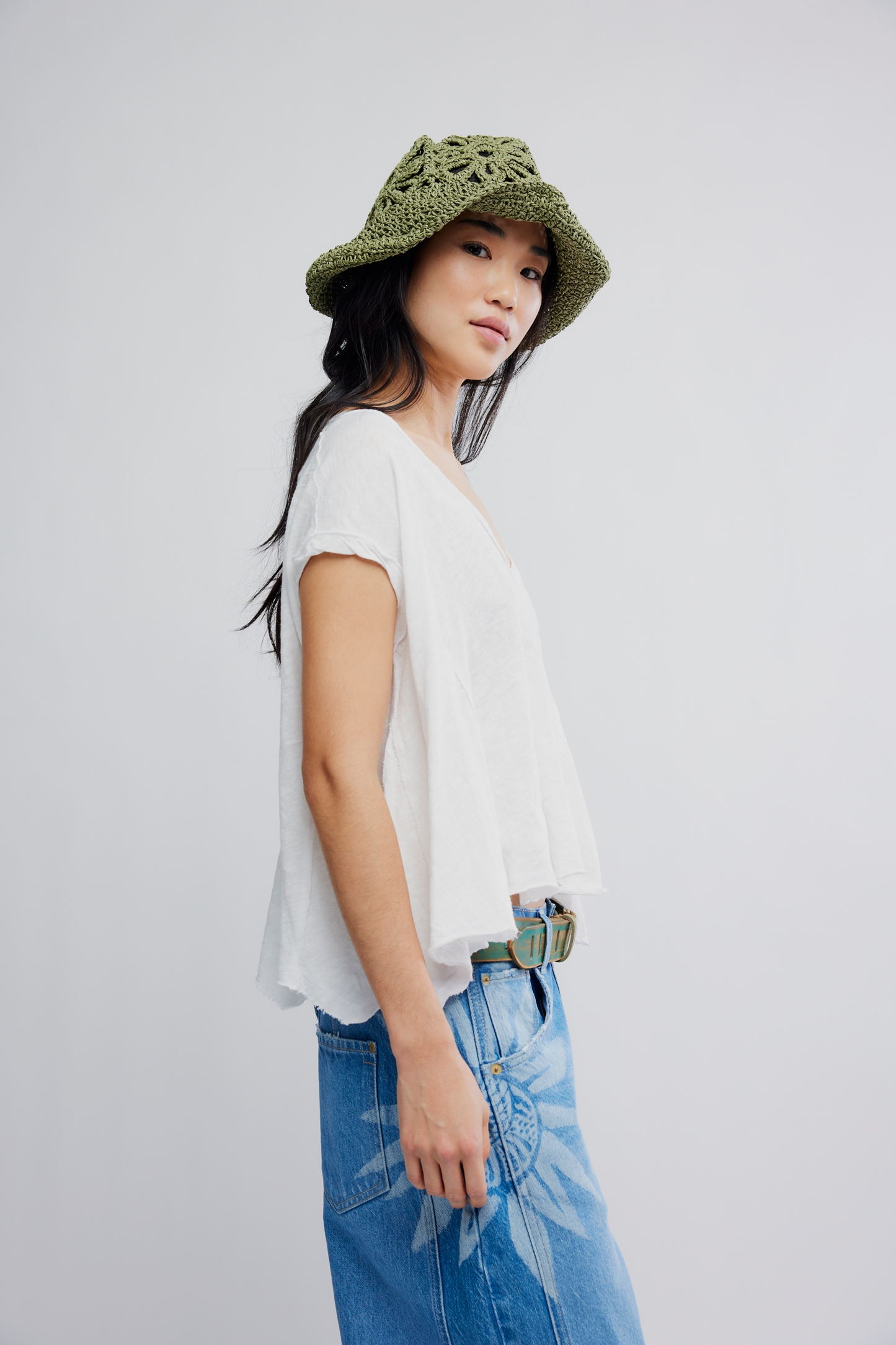 Free People Swing Along With me Cotton-Linen Tee- Clean Ivory