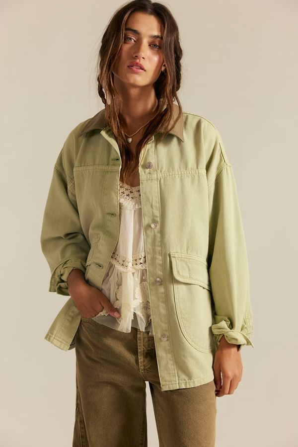 Free People Lemon Denim Jacket- Washed Sage