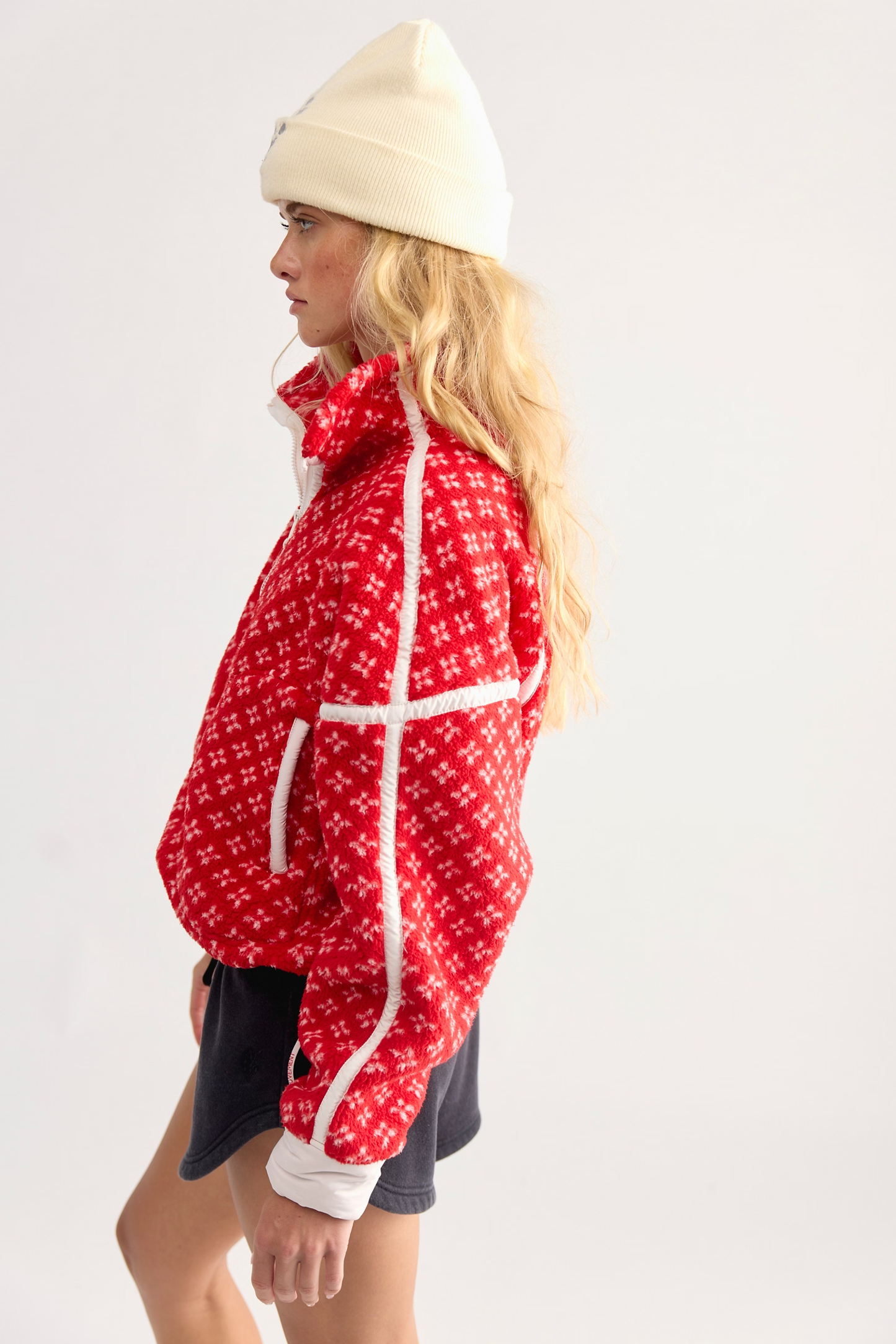 Free People Mountain High Printed Half-Zip- Candy Apple Birdseye