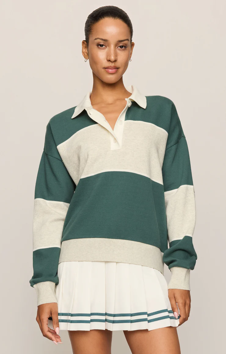 Z Supply Study Break Polo Sweatshirt-Feather Grey