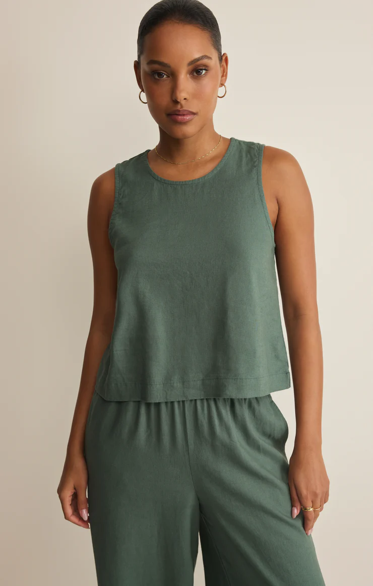 Z Supply Sloane Linen Crop Tank- Everglade
