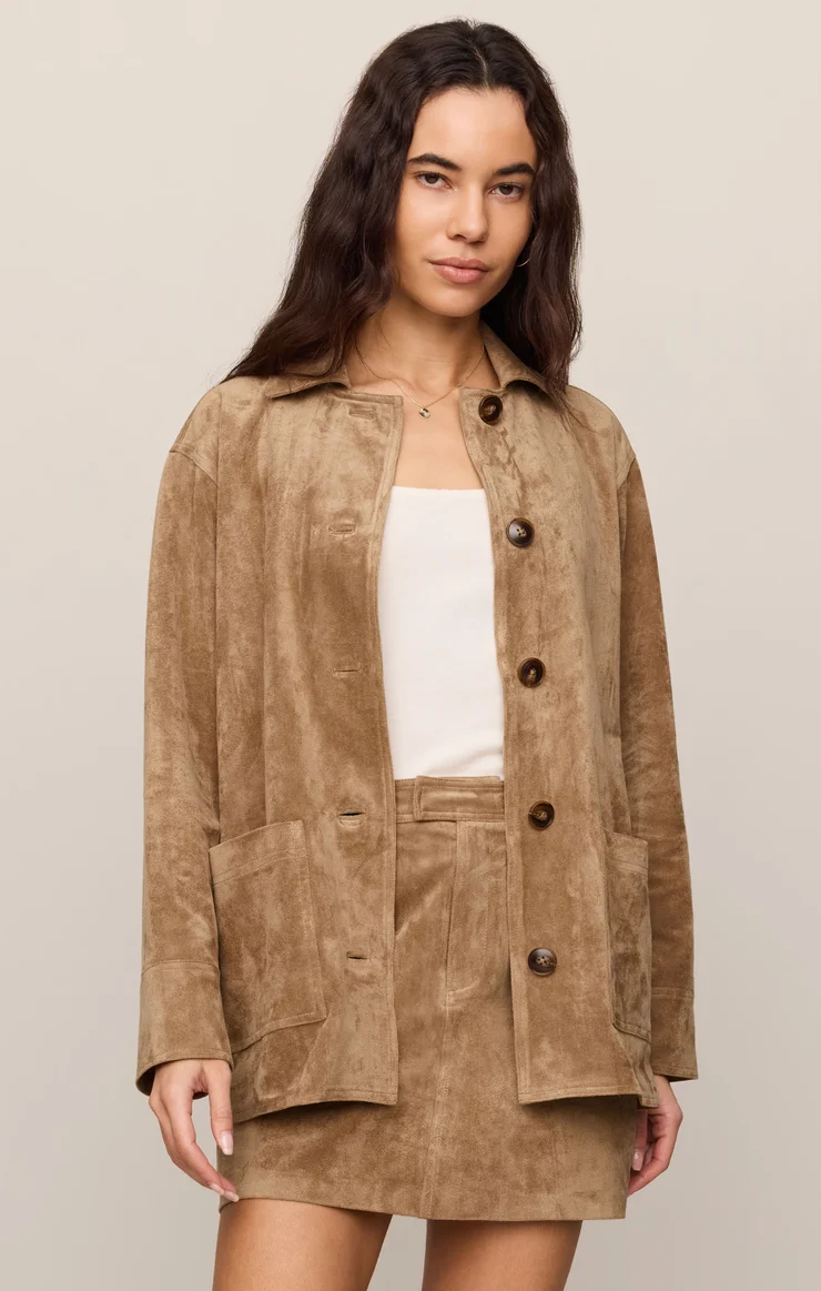 Z Supply Decker Faux Suede Chore Coat -Light Sand