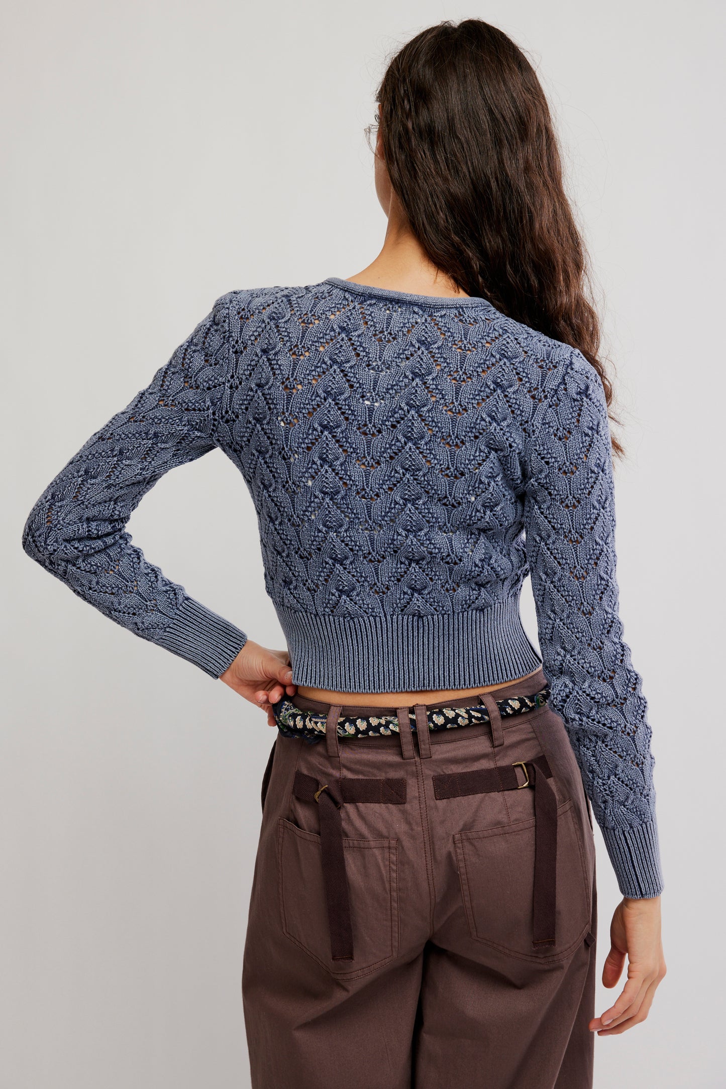 Free People Pretty In Pointelle Cardi- Navy Academy