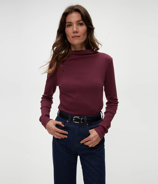 Michael Stars Janine Mock Neck Top- Beetroot