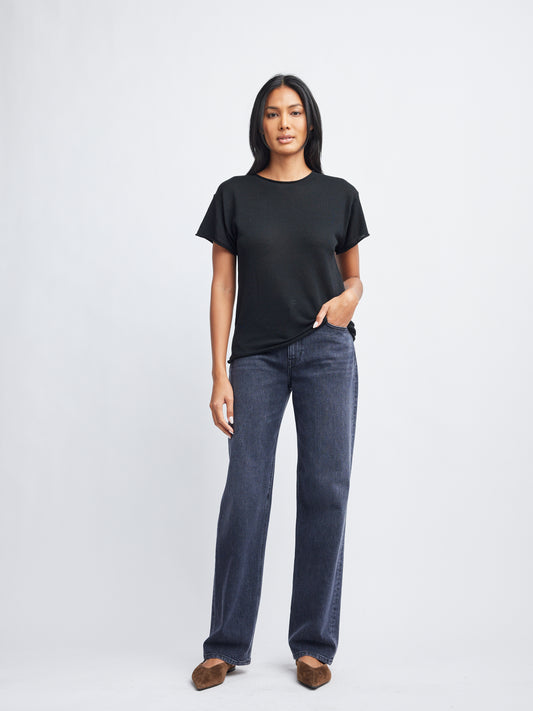 Self Contrast Ava Oversized Sweater Tee- Black
