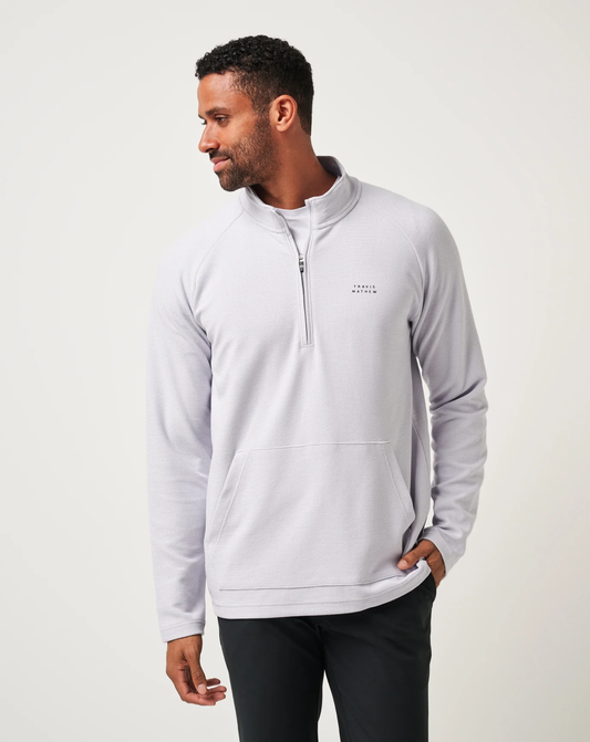 Travis Mathew Performance Waffle Quarter Zip- Heather light Grey