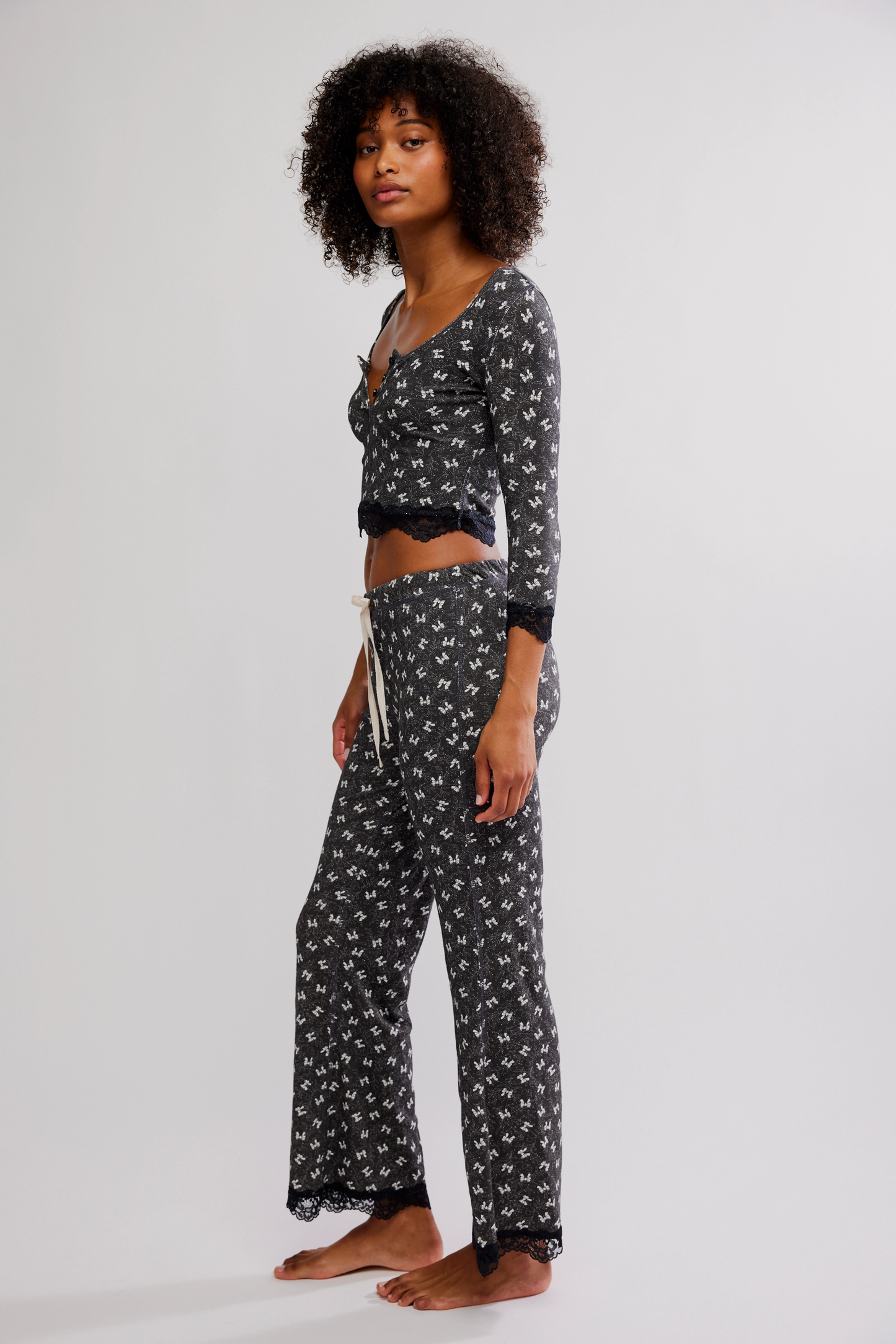 Free People Stolen Dance Sleep Set- Charcoal combo