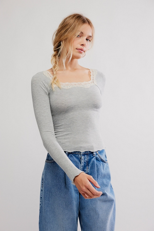 Free People Oh My Darling Long Sleeve- Heather Grey